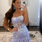 Strapless Lavender Sequin Tight Mini Dress with Ruffles Y2729