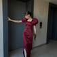 Vintage Puff Sleeves Sheath Prom Dress,Elegant Prom Gown  Y5659