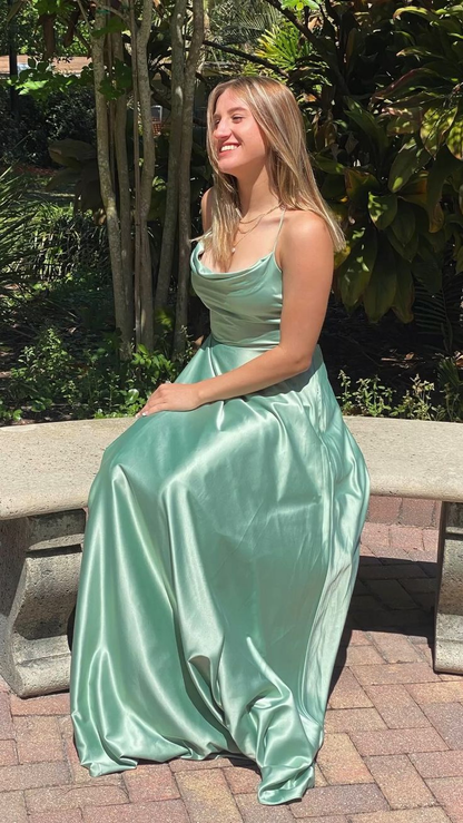 Classic Sage Green A-line Satin Long Prom Dress,Winter Dance Dress Y49 Simplepromdress Classic Sage Green A-line Satin Long Prom Dress,Winter Dance Dress Y49 Simplepromdress