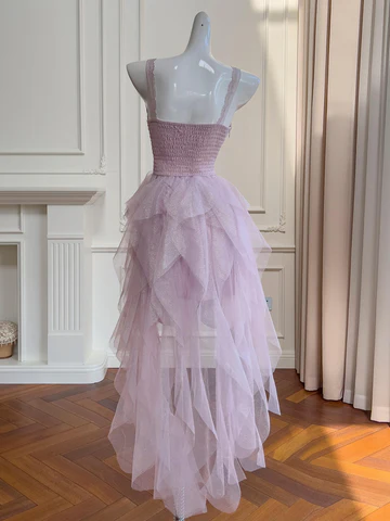 Purple Tulle Ruffle Layered Homecoming Dress Mini Party Dress Y8819