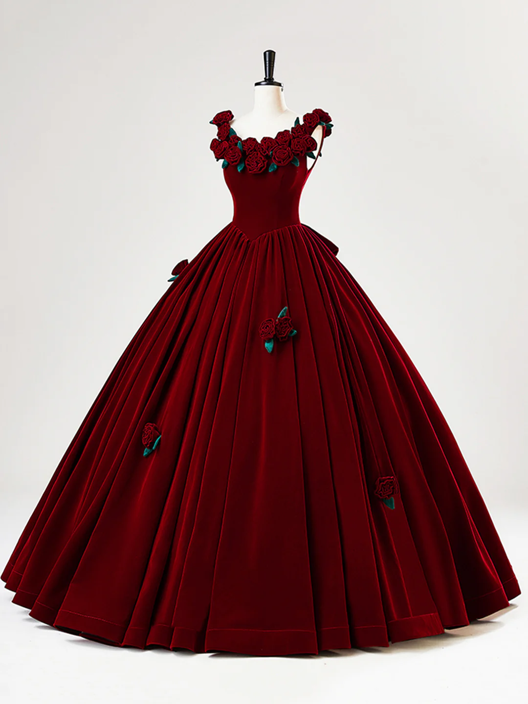 Beautiful Burgundy Velvet Quinceanera Dress Birthday Ball Gown With Rose Flowers Y7750