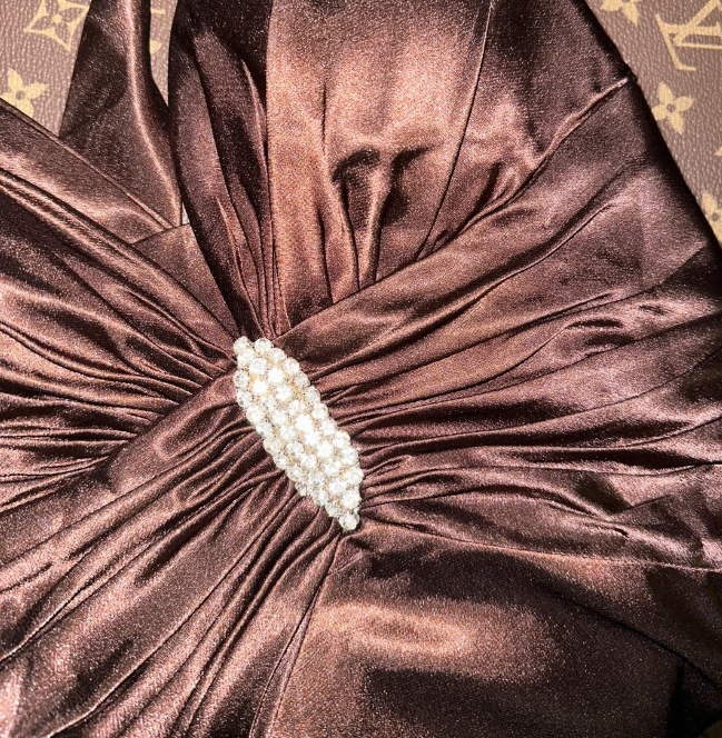 Vintage Brown V Neck Satin Beaded Mermaid Long Wedding Guest Dress  Formal Evening Dress SP1431