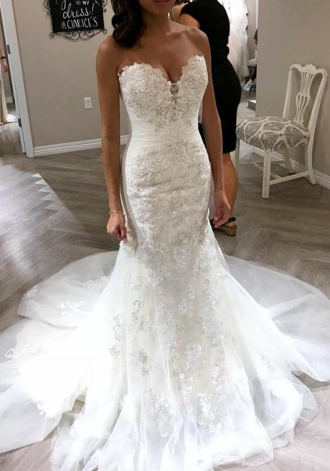 Classy Sweetheart Neck White Tulle Appliques Mermaid Long Wedding Dress Bridal Dress SP823