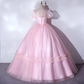Beautiful Pink Quinceanera Dresses Luxury Puff Sleeves Classic Pleated Party Dress Zipper Back Ball Gown Y2588