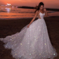 Glitter White Sequin Tulle Prom Evening Dress, A-line Sleeveless Beach Long Wedding Gown Y8011