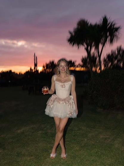 Elegant Spaghetti Straps Satin Tulle A Line Short Middle School Homecoming Dress With 3D Floral SP3980
