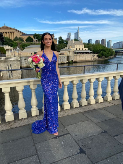 Royal Blue Sequin Mermaid Prom Dresses Evening Party Formal Gowns Y4346