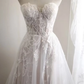 Pretty Sweetheart Neck Tulle Appliques Bridal Dress White Slit Long Wedding Dress SP846