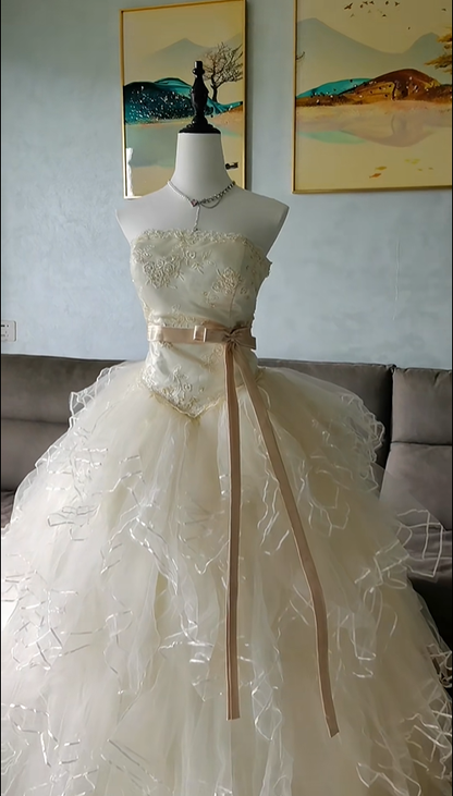 Sweet Off White irregular Tulle embroidery Sequin Princess Ball Gown Quinceanera Dress SP2327