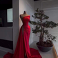 Charming Red Satin Long Evening Dress with High Slit Y4115