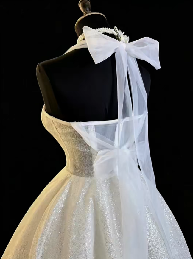 Shiny Bow Straps Sequin A Line Short Cocktail Dress White Short 6th Grade Homecoming Dress SP2371