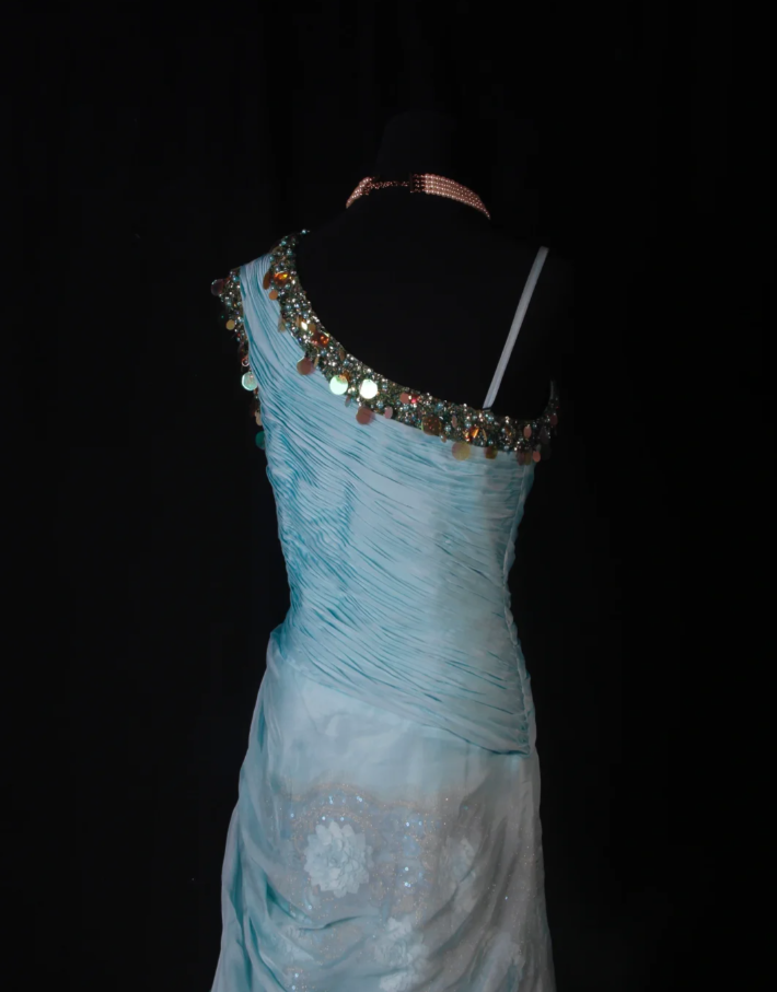 Chic Blue Chiffon Lace Beaded Mermaid Evening Dress Long Birthday Dress With 3D Flowers SP1694