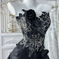Pretty Black Lace Satin Print Floral Mermaid Long Party Dress,Formal Birthday Prom Dress With Beads SP1443