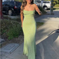 Sexy Green Mermaid Spaghetti Straps Maxi Long Prom Dresses Y4456