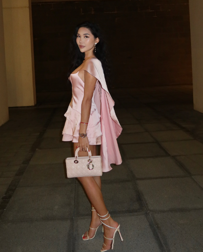 Elegant Pink Satin Layered Short Homecoming Dress Birthday Outfits SP3979