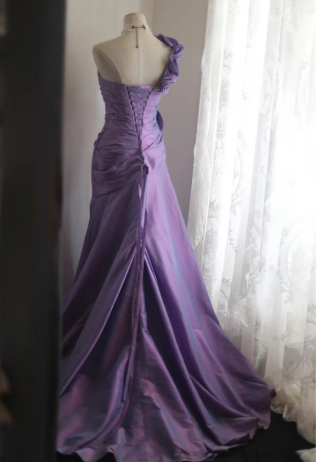 Classy One Satin Pleated Purple Mermaid Party Dress Formal Wedding Guest Dress SP749