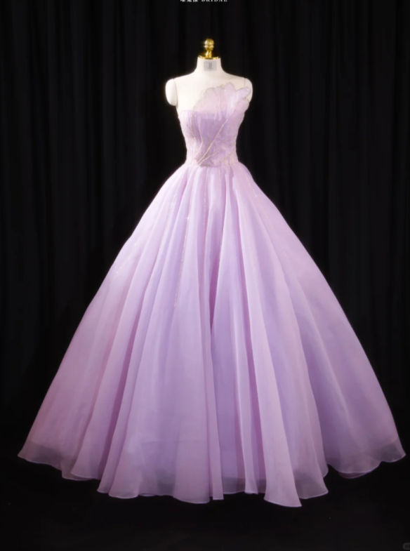 Glamorous Pinkish-purple Tulle Quinceanera Dress,Fairy Strapless Tulle Sequin  Sweet 17 Dress SP2232