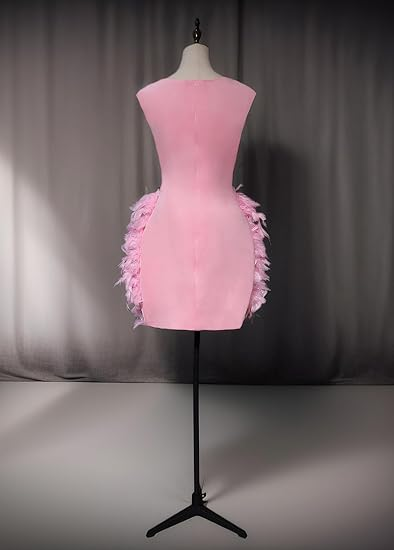 Luxury Pink Feather Homecoming Dress Birthday Dress Wedding Party Dress Y2639