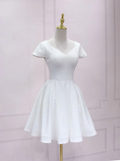 White Satin Short Homecoming Dress Lace Back s45