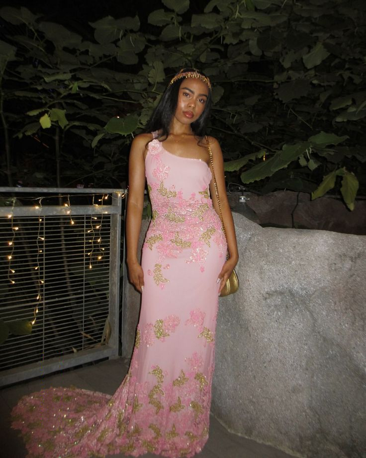 Charming One Shoulder Pink Satin Lace Sequin Mermaid Long Party Dress Formal Long Wedding Guest Dress SP1346