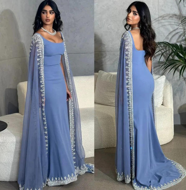 Sparkly Sequin Evening Dresses for Arabic Women Cape Floor Length Mermaid Prom Party Wedding Special Events Dresses  Y4817