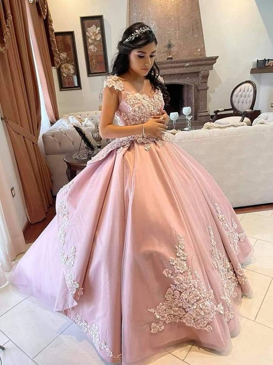 Charming Pink Satin Ball Gown,Pink Sweet 16 Dress  Y6496
