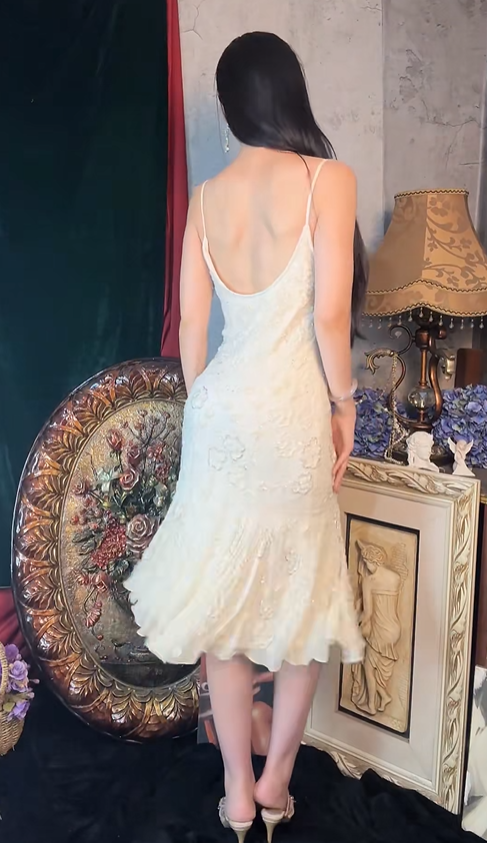 Gorgeous Spaghetti Straps White V Neck Chiffon Beaded Mermaid Birthday Outfits Long Party Dress SP1253