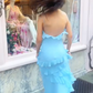 Elegant Spaghetti Straps Blue Ruffle Chiffon Prom Dress Backless Evening Dress Y8267