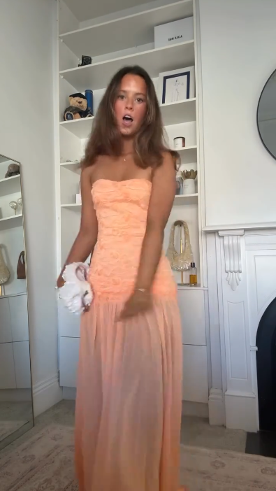 Charming Peach Orange Strapless Tulle Ruched Chiffon Long Prom Dress Party Gown SP2976