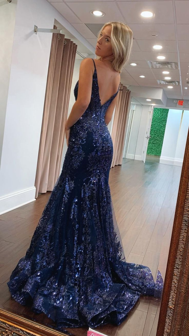 Mermaid Spaghetti Straps Sparkly Long Prom Dress Beaded Evening Dresses Y4942