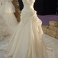 Ruffles Cream Satin Wedding Dress with Beadings Elegant Long Bridal Dress Y4136