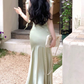 Stylish Ruffled Square Collar Women Satin Mid-Length Dress Slim Waist Female Sleeveless Pencil Mermaid Prom Dress Y6281