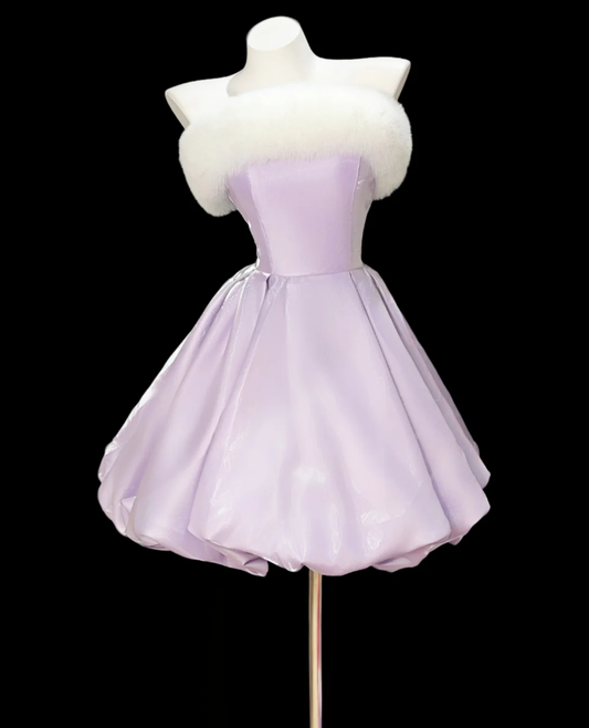 Cute Strapless Purple Satin A Line Short Graduation Homecoming Dress Birthday Dress SP1931