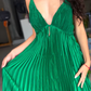 Green Spaghetti Straps Pleated V Neck Party Prom Dress A Line Evening Gown Y7958