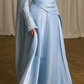 Elegant Blue Satin Pleated Mermaid Long Party Dress Prom Gown Formal Wedding Guest Dress SP1312