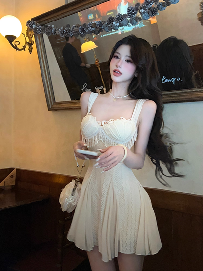 Elegant White Chiffon Beaded Tassel A Line Short Homecoming Dress Birthday Outfits SP121