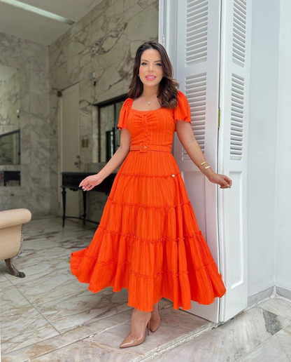 New Style A-line Orange Prom Dress With Short Sleeves Y5453 – Simplepromdress New Style A-line Orange Prom Dress With Short Sleeves Y5453 – Simplepromdress