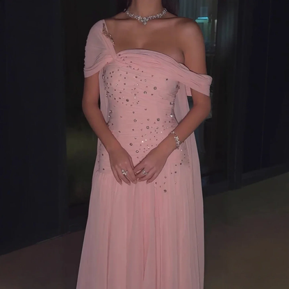 Pretty Pink Chiffon Beaded Mermaid Long Wedding Guest Dress Formal Evening Dress Birthday Dress SP1293