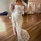 Sheath Strapless Bridal Gown Lace Mermaid Ruched Lace High Low Thigh Split Custom Made Wedding Dress Y4435