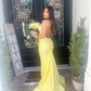 Sparkly Mermaid Spaghetti Straps Yellow Long Prom Dress Y7234