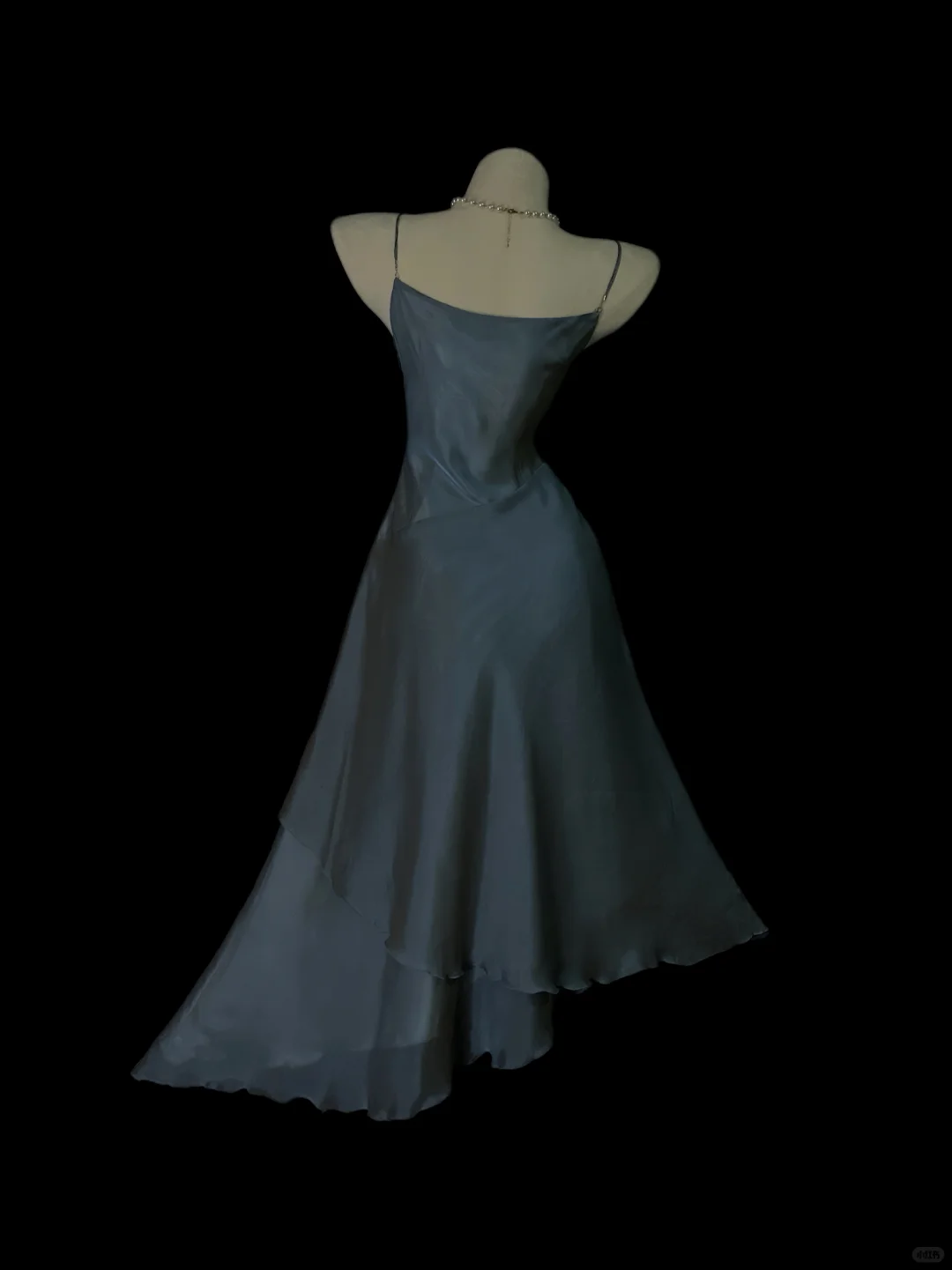 Vintage Spaghetti Straps Satin Tulle Beaded Mermaid Long Prom Dress Dark Dusty Blue Long Party Dress SP4042