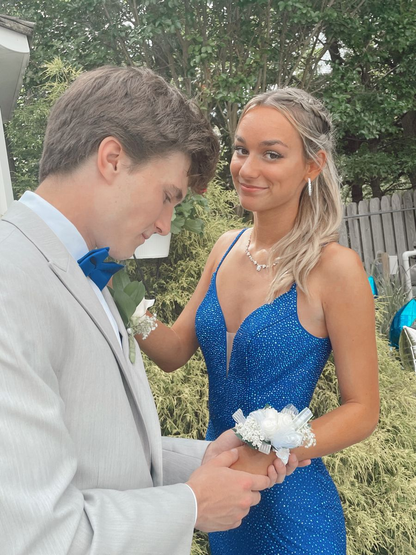 Shiny Blue Mermaid Prom Dress,Backless Prom Gown Y4124