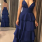 Elegant A-line Spaghetti Straps Satin Tiered Evening Dress Y728