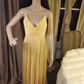 Charming Yellow A-line Pleated Prom Dress,Yellow Graduation Dress  Y7374