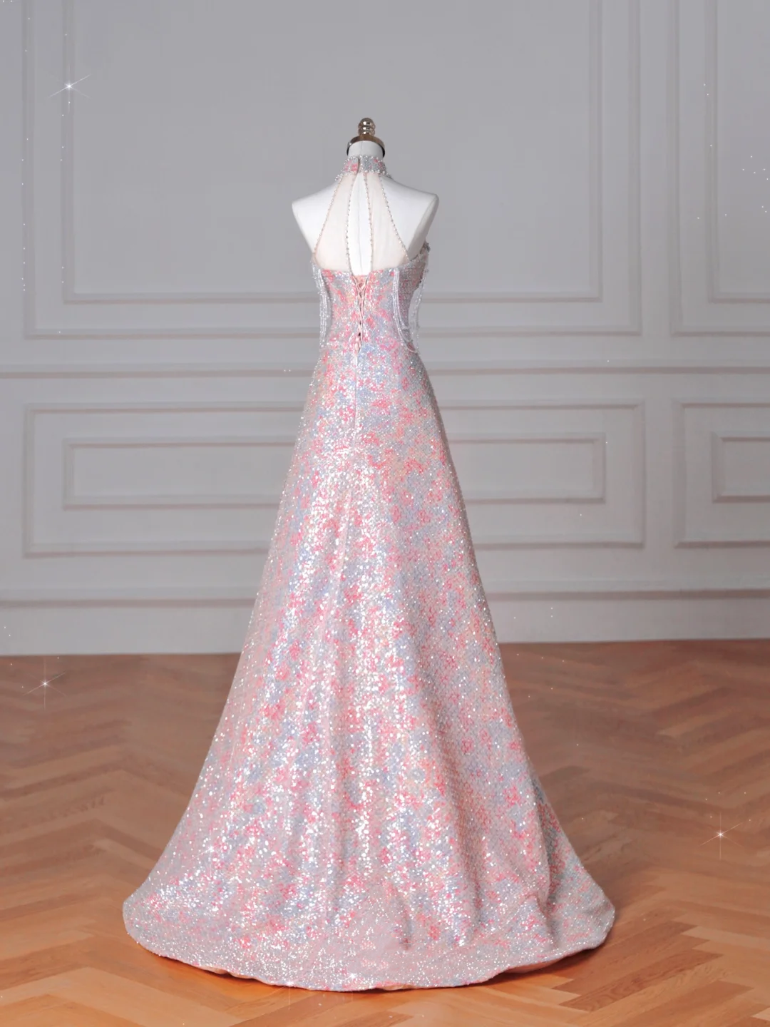 Gorgeous Pink Sequin Beaded ALine Prom Dress Evening Dress Y8637