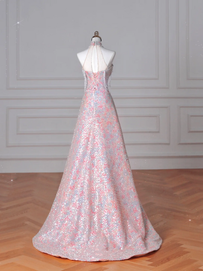 Gorgeous Pink Sequin Beaded ALine Prom Dress Evening Dress Y8637