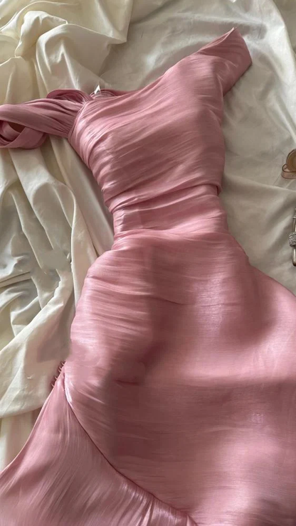 Pretty Sheath Pink Ruffles Long Prom Dresses Formal Evening Dress Y9314
