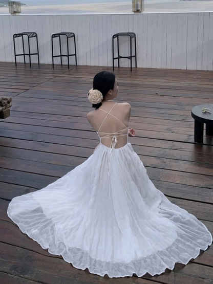 Pretty Spaghetti Straps Blue Tulle A Line Long Evening Dress Backless Long Wedding Guest Dress SP2294