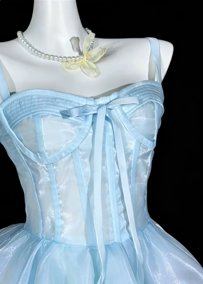 Pretty Blue Tulle A Line Short Graduation Homecoming Dress,Spaghetti Straps Short Prom Dress SP3502