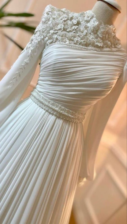 Muslim Wedding Dress Long Sleeves With Pearls Chiffon Appliques Long P Simplepromdress Muslim Wedding Dress Long Sleeves With Pearls Chiffon Appliques Long P Simplepromdress